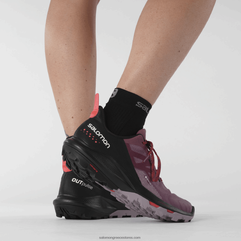 γυναικεία παπούτσια πεζοπορίας - outpulse gore-tex Salomon τουλιπόξυλο/μαύρο/κόκκινο παπαρούνας DXFPHB1122