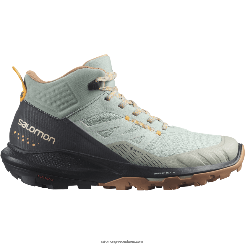 γυναικείες μπότες πεζοπορίας - outpulse mid gore-tex Salomon σφυρήλατο σίδερο / έβενο / λαμπερό πορτοκάλι DXFPHB1115