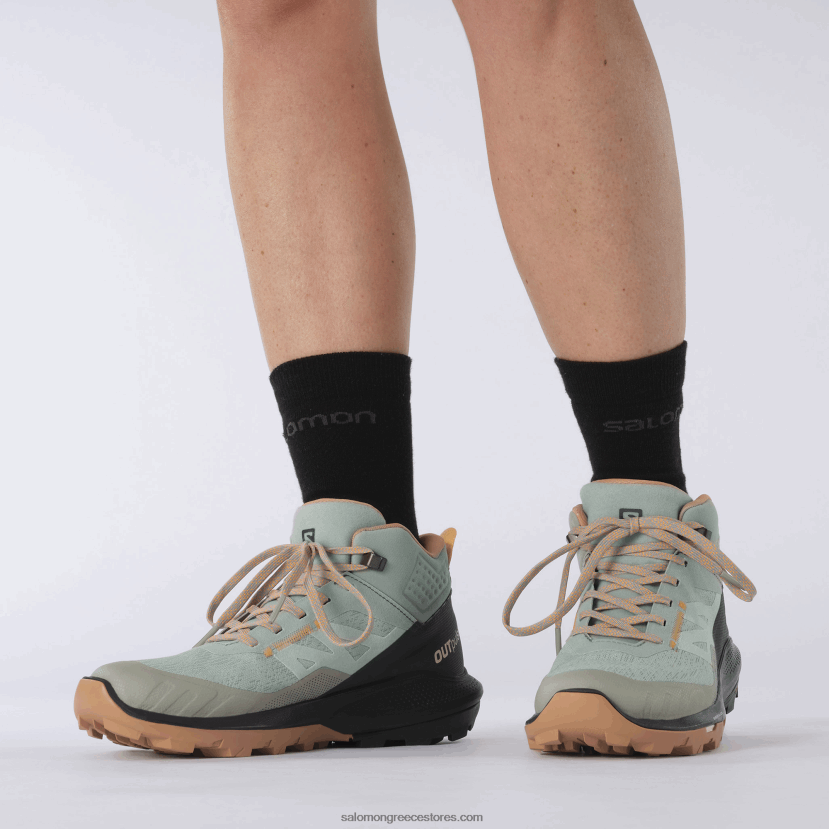γυναικείες μπότες πεζοπορίας - outpulse mid gore-tex Salomon σφυρήλατο σίδερο / έβενο / λαμπερό πορτοκάλι DXFPHB1115