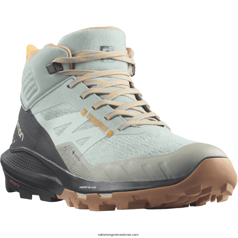 γυναικείες μπότες πεζοπορίας - outpulse mid gore-tex Salomon σφυρήλατο σίδερο / έβενο / λαμπερό πορτοκάλι DXFPHB1115