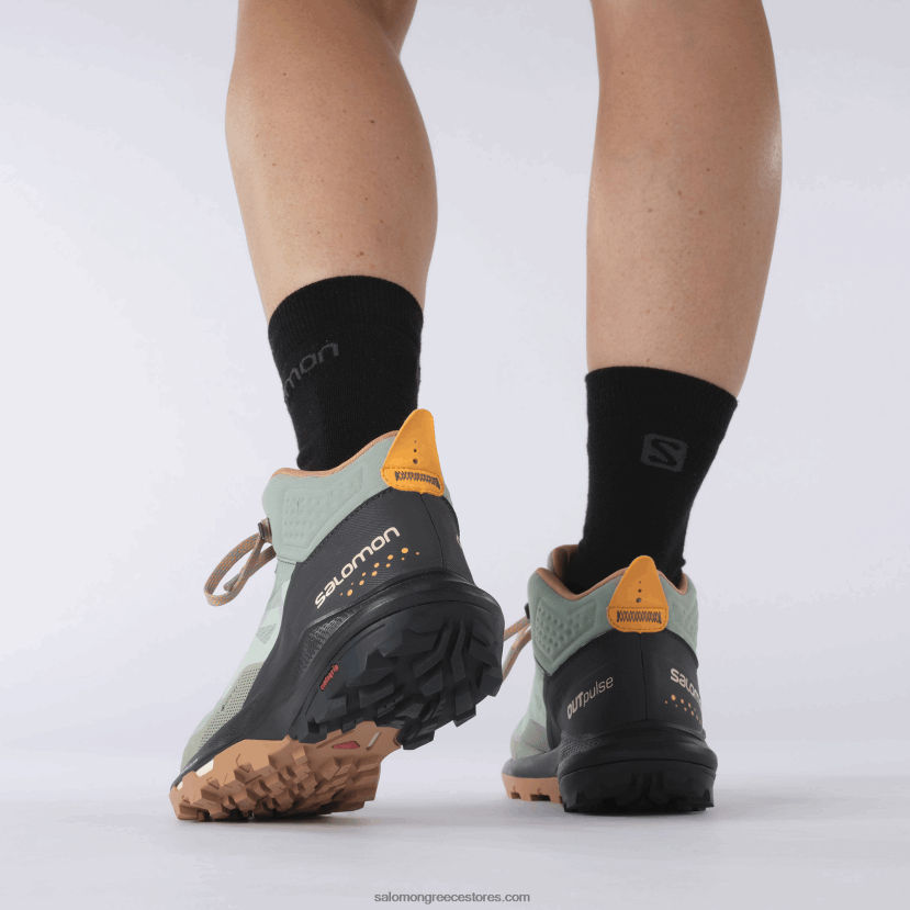 γυναικείες μπότες πεζοπορίας - outpulse mid gore-tex Salomon σφυρήλατο σίδερο / έβενο / λαμπερό πορτοκάλι DXFPHB1115