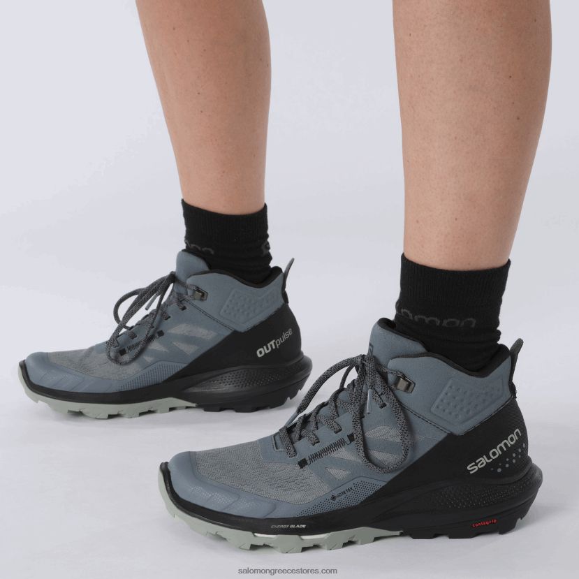 γυναικείες μπότες πεζοπορίας - outpulse mid gore-tex Salomon θυελλώδης καιρός/μαύρος/σφυρήλατο σίδερο DXFPHB1116