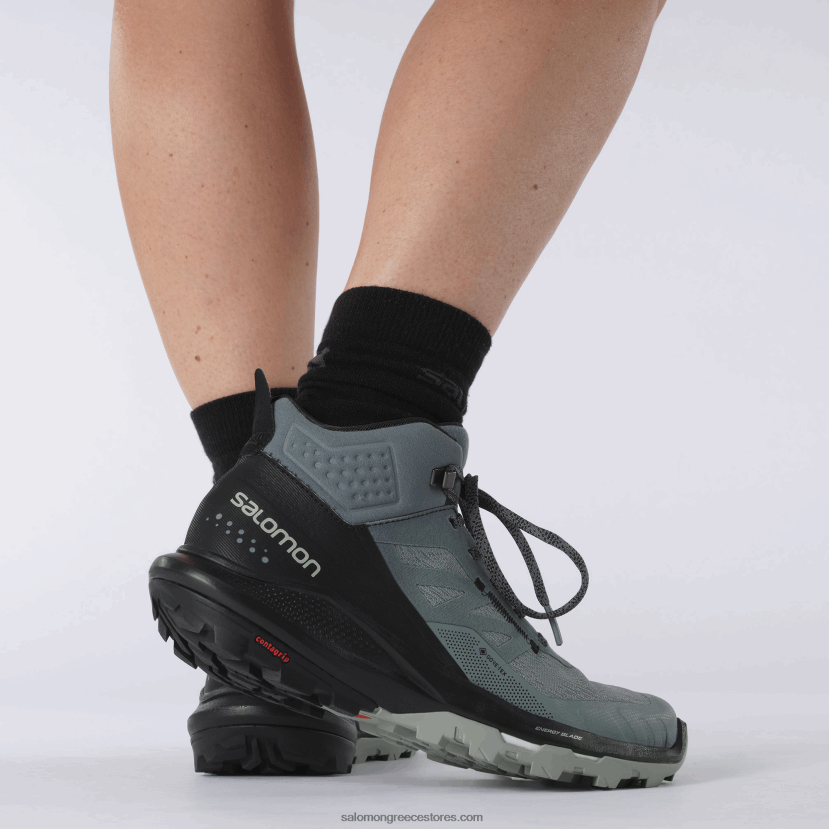 γυναικείες μπότες πεζοπορίας - outpulse mid gore-tex Salomon θυελλώδης καιρός/μαύρος/σφυρήλατο σίδερο DXFPHB1116