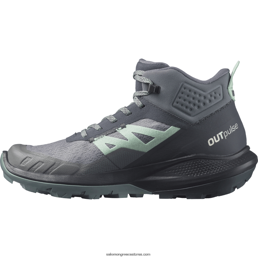 γυναικείες μπότες πεζοπορίας - outpulse mid gore-tex Salomon έβενος/ήσυχη απόχρωση DXFPHB1117