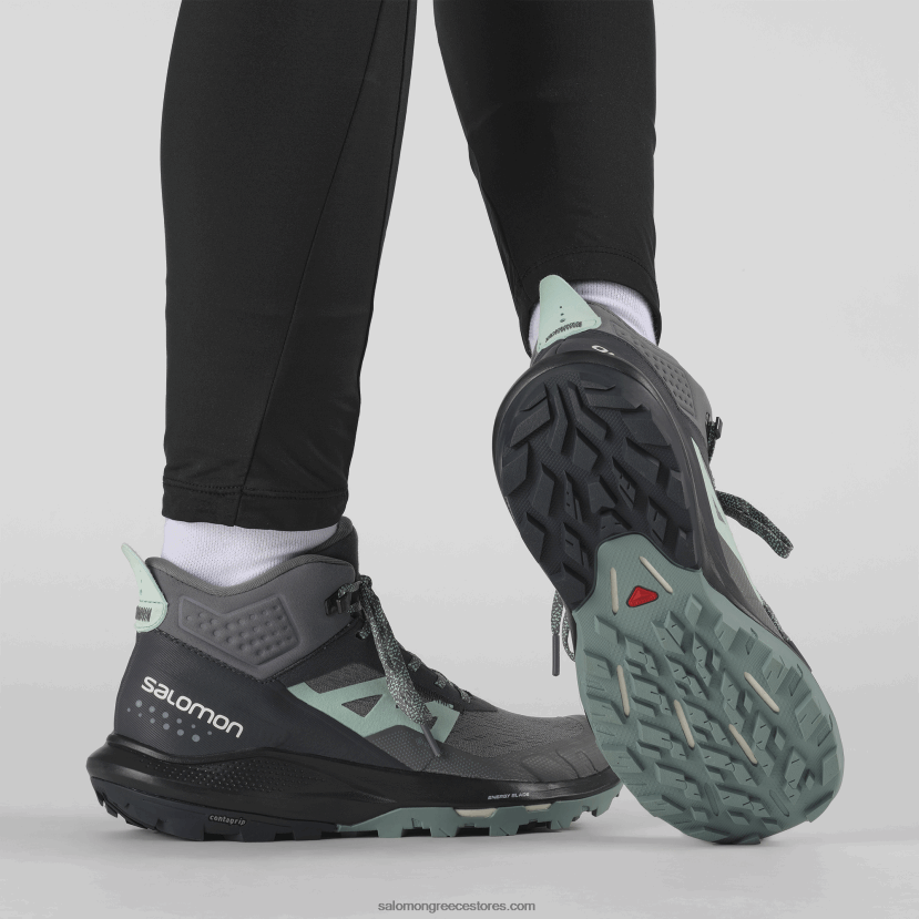 γυναικείες μπότες πεζοπορίας - outpulse mid gore-tex Salomon έβενος/ήσυχη απόχρωση DXFPHB1117