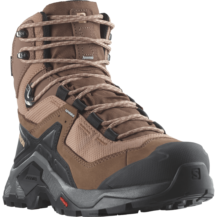 γυναικείες δερμάτινες μπότες πεζοπορίας - quest στοιχείο gore-tex Salomon μους μόκα / κασσίτερο / μπλε της θάλασσας DXFPHB1135