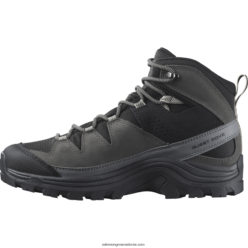 γυναικείες δερμάτινες μπότες πεζοπορίας - quest rove gore-tex Salomon μαύρη/μαγνήτης/ήσυχη απόχρωση DXFPHB1142