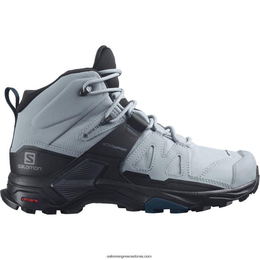 γυναικείες μπότες πεζοπορίας - x ultra 4 mid wide gore-tex Salomon λατομείο/μαύρο/μπλε της λεγεώνας DXFPHB1141
