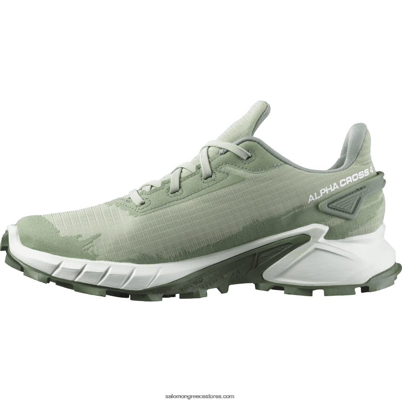 γυναικεία παπούτσια τρεξίματος - alphacross 4 gore-tex Salomon φασκόμηλο της ερήμου/λευκό/δάφνινο στεφάνι DXFPHB1531