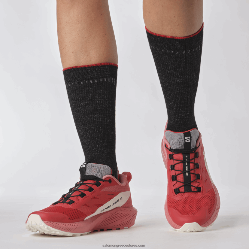 γυναικεία παπούτσια τρεξίματος - sense ride 5 Salomon τσαγιού τριαντάφυλλο/φλογερό κόκκινο/πάγος βανίλιας DXFPHB1498