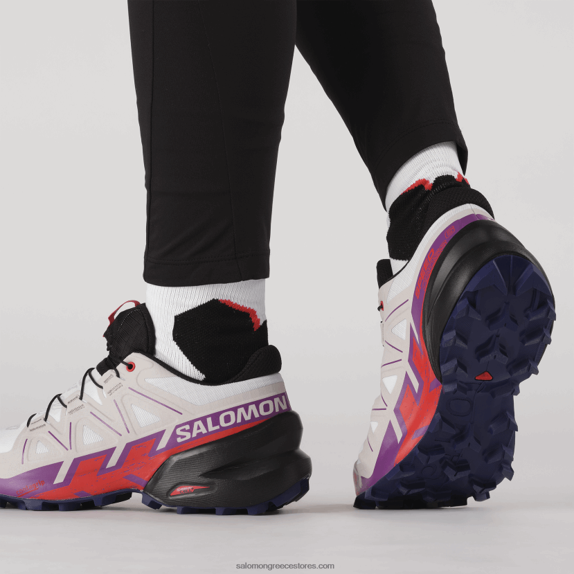 γυναικεία παπούτσια τρεξίματος - speedcross 6 Salomon λευκό/αφρώδη σταφύλι/φλογερό κόκκινο DXFPHB1506