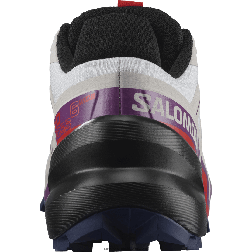 γυναικεία παπούτσια τρεξίματος - speedcross 6 πλάτους Salomon λευκό/αφρώδη σταφύλι/φλογερό κόκκινο DXFPHB1523