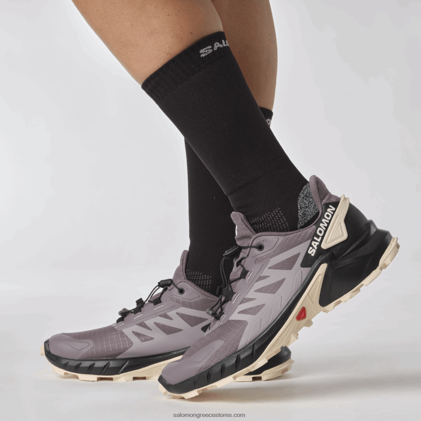 γυναικεία παπούτσια τρεξίματος - supercross 4 Salomon σεληνιακό τοπίο/μαύρο/τρυφερό ροδακινί DXFPHB1545