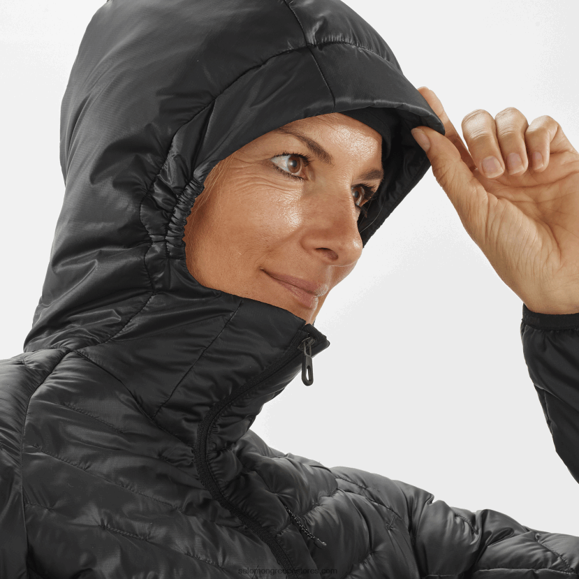 γυναικείο μονωμένο μπουφάν hoodie - περίγραμμα primaloft Salomon βαθύ μαύρο DXFPHB835
