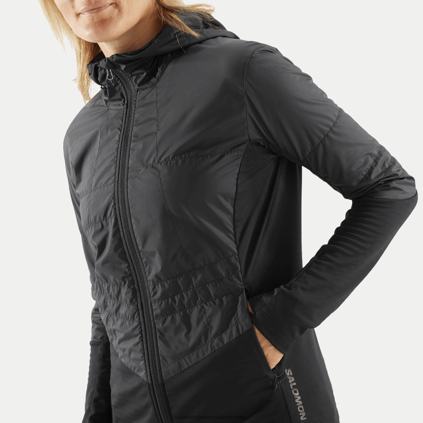 γυναικείο μπουφάν με κουκούλα μεσαίου στρώματος - υβριδικό περίγραμμα όλης της σεζόν Salomon βαθύ μαύρο DXFPHB876