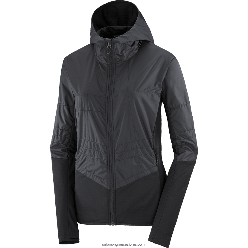 γυναικείο μπουφάν με κουκούλα μεσαίου στρώματος - υβριδικό περίγραμμα όλης της σεζόν Salomon βαθύ μαύρο DXFPHB876