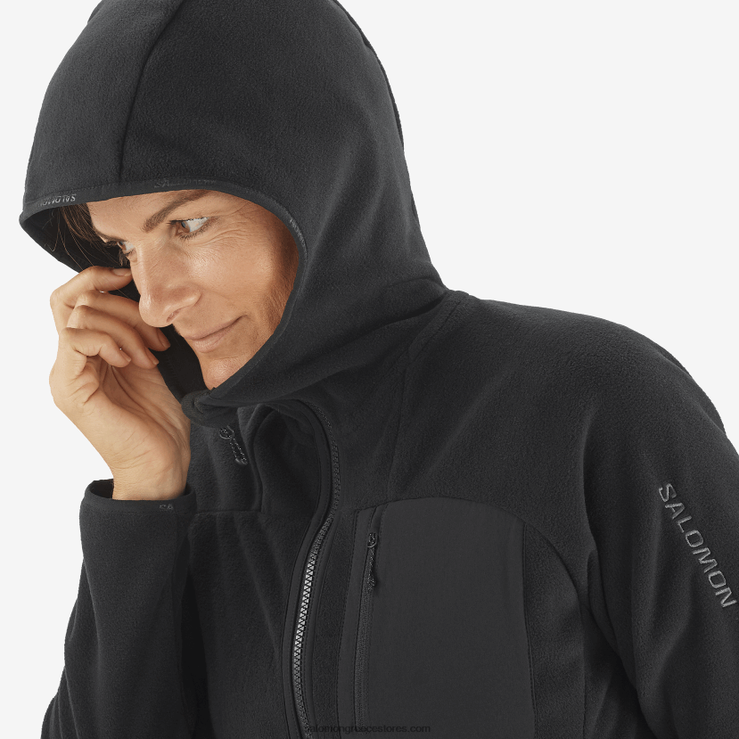 γυναικείο μπουφάν με κουκούλα μεσαίου στρώματος - περίγραμμα polartec Salomon βαθύ μαύρο DXFPHB861