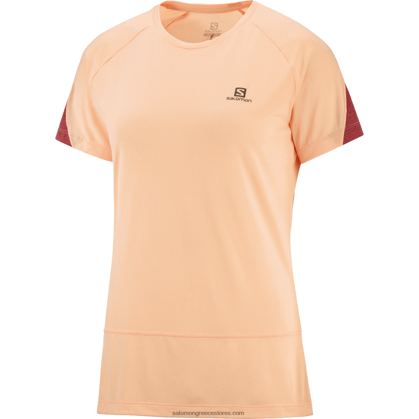 γυναικείο κοντομάνικο μπλουζάκι - σταυρωτό τρέξιμο Salomon βερίκοκο πάγος/ρεκί/καμπερνέ DXFPHB891