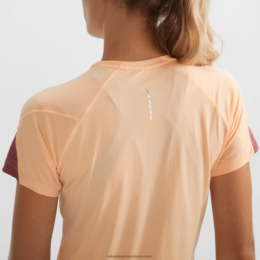 γυναικείο κοντομάνικο μπλουζάκι - σταυρωτό τρέξιμο Salomon βερίκοκο πάγος/ρεκί/καμπερνέ DXFPHB891