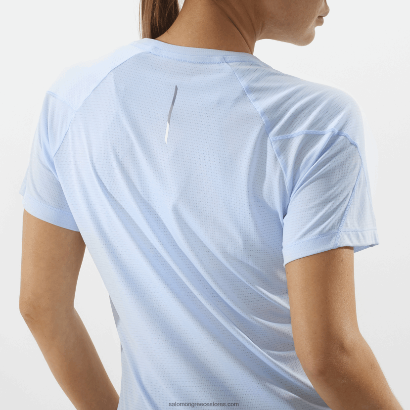 γυναικείο κοντομάνικο μπλουζάκι - σταυρωτό τρέξιμο Salomon chambray blue/heather DXFPHB882
