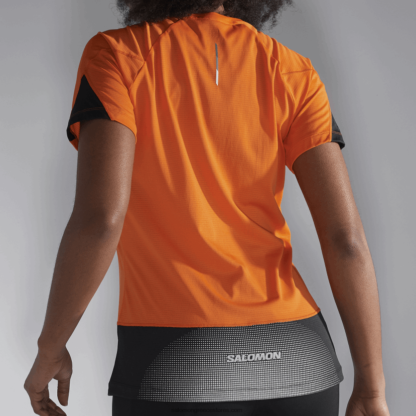 γυναικείο κοντομάνικο μπλουζάκι - σταυρωτό τρέξιμο Salomon ερυθρό ibis/βαθύ μαύρο/νυχτερινό DXFPHB886