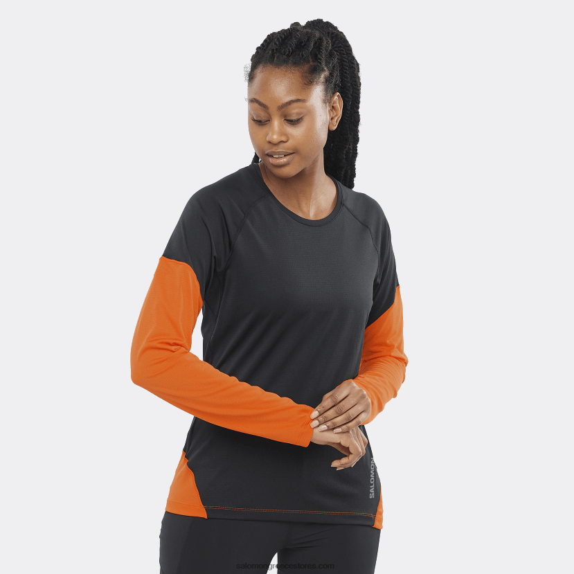 γυναικείο μακρυμάνικο μπλουζάκι - σταυρωτό τρέξιμο Salomon βαθύ μαύρο/κόκκινο ibis/νυχτερινό DXFPHB919