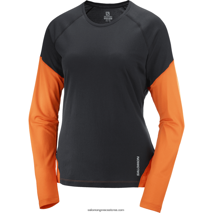 γυναικείο μακρυμάνικο μπλουζάκι - σταυρωτό τρέξιμο Salomon βαθύ μαύρο/κόκκινο ibis/νυχτερινό DXFPHB919