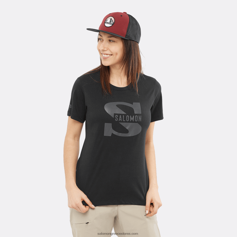 γυναικείο κοντομάνικο μπλουζάκι - outlife μεγάλο λογότυπο Salomon μαύρος DXFPHB903