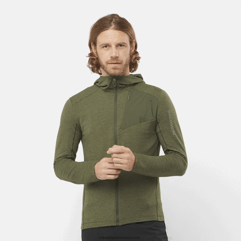 ανδρικό μεσαίο μπουφάν με κουκούλα - απαραίτητο ελαφρύ ζεστό κουκούλα Salomon βραδιά με φύλλα σταφυλιού/δάσος DXFPHB544