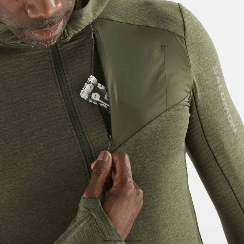 ανδρικό μεσαίο μπουφάν με κουκούλα - απαραίτητο ελαφρύ ζεστό κουκούλα Salomon βραδιά με φύλλα σταφυλιού/δάσος DXFPHB544