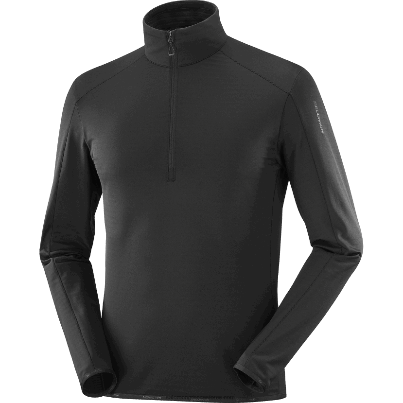 ανδρικό μισό φερμουάρ μεσαίο στρώμα - απαραίτητο ελαφρύ Salomon βαθύ μαύρο DXFPHB549