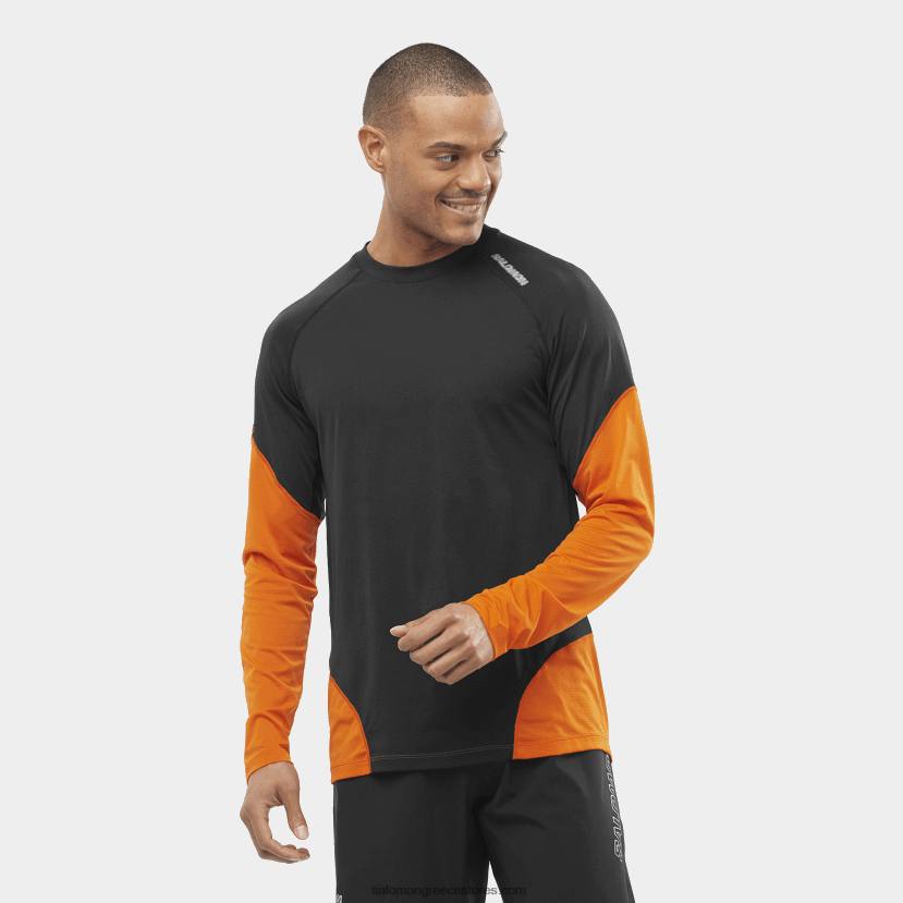 ανδρικό μακρυμάνικο μπλουζάκι - σταυρωτό τρέξιμο Salomon βαθύ μαύρο/κόκκινο ibis/νυχτερινό DXFPHB540