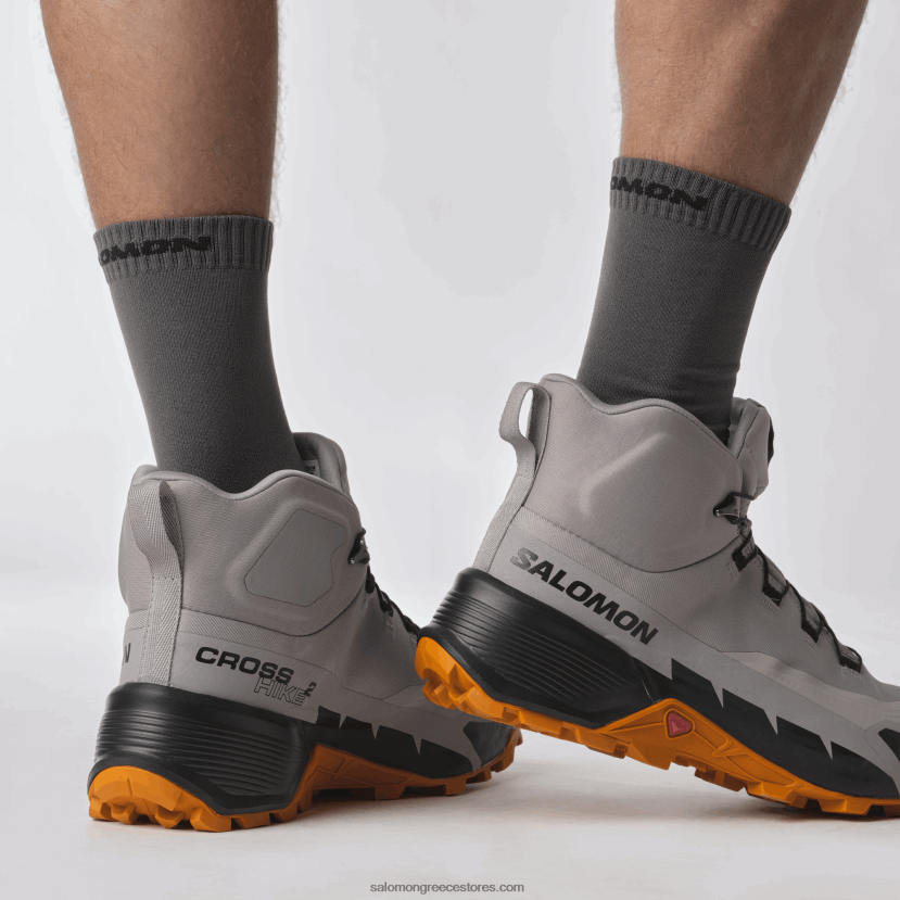 ανδρικές μπότες πεζοπορίας - cross hike 2 mid gore-tex Salomon γλάρος/μαρμελάδα/μαύρο DXFPHB37