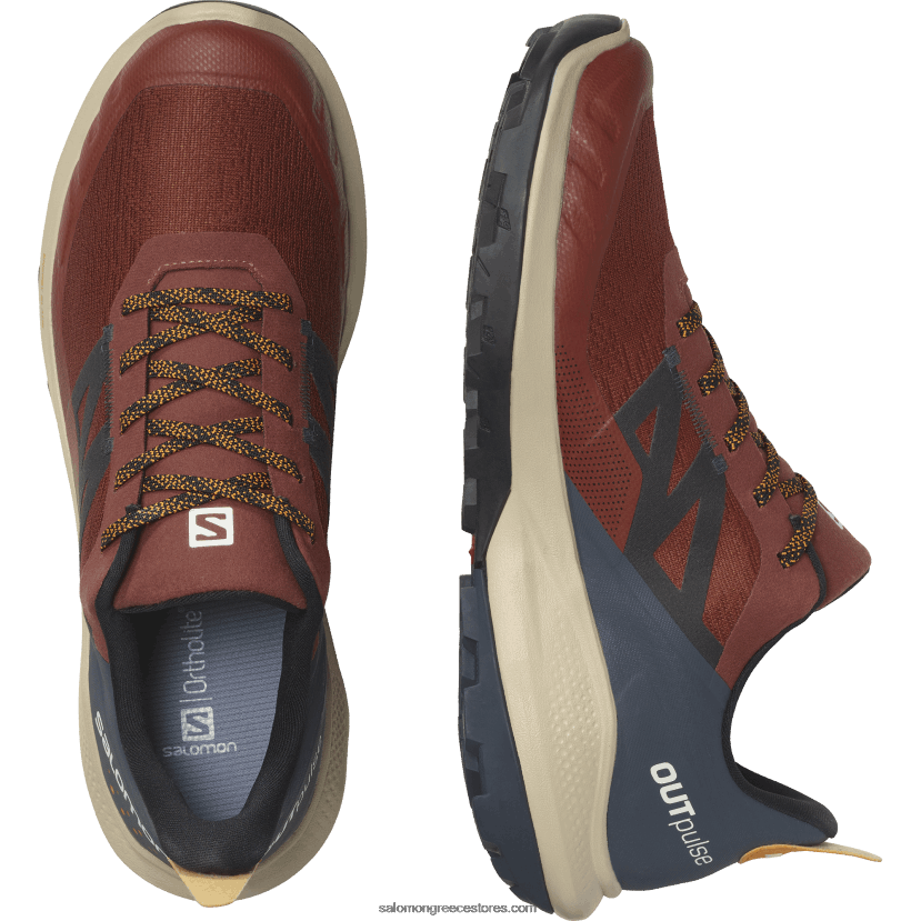 ανδρικά παπούτσια πεζοπορίας - outpulse gore-tex Salomon καμένη χέννα/μελάνι Ινδίας/κουρκουμά DXFPHB45