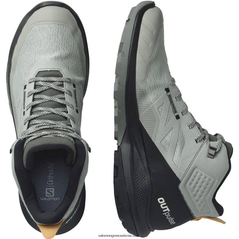 ανδρικές μπότες πεζοπορίας - outpulse mid gore-tex Salomon σφυρήλατο σίδερο/μαύρο/ζωντανό πορτοκαλί DXFPHB31