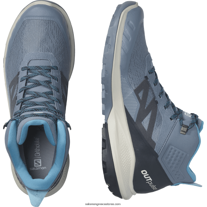 ανδρικές μπότες πεζοπορίας - outpulse mid gore-tex Salomon china blue/carbon/lunar rock DXFPHB32