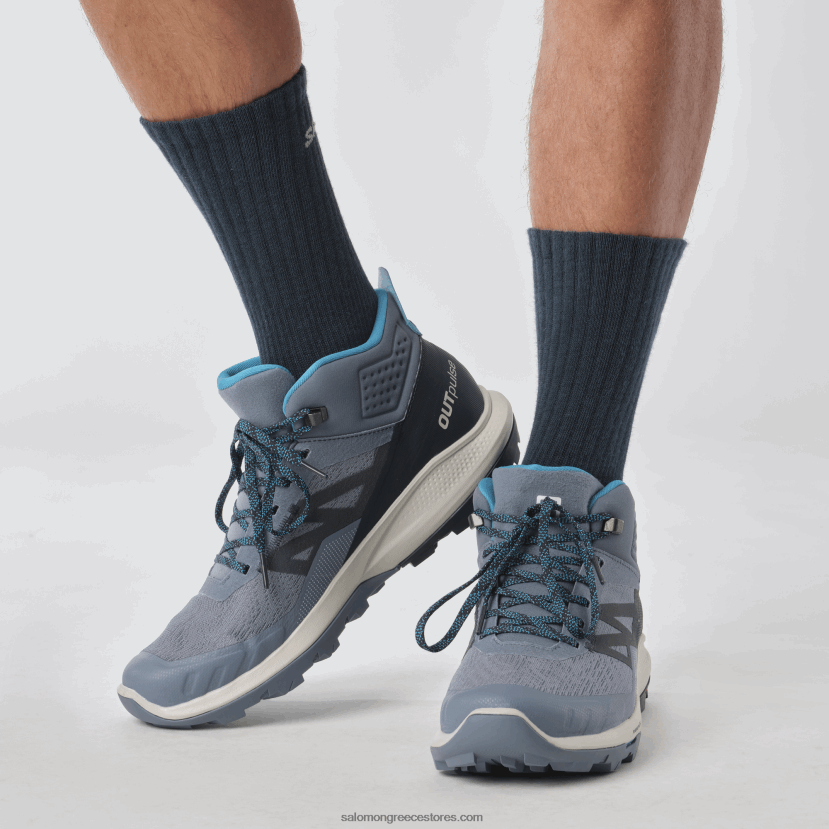 ανδρικές μπότες πεζοπορίας - outpulse mid gore-tex Salomon china blue/carbon/lunar rock DXFPHB32