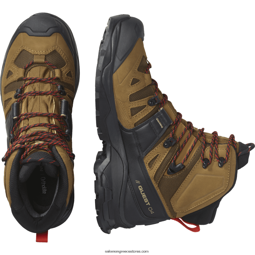 ανδρικές δερμάτινες μπότες πεζοπορίας - quest 4 gore-tex Salomon καουτσούκ/μαύρο/φλογερό κόκκινο DXFPHB4