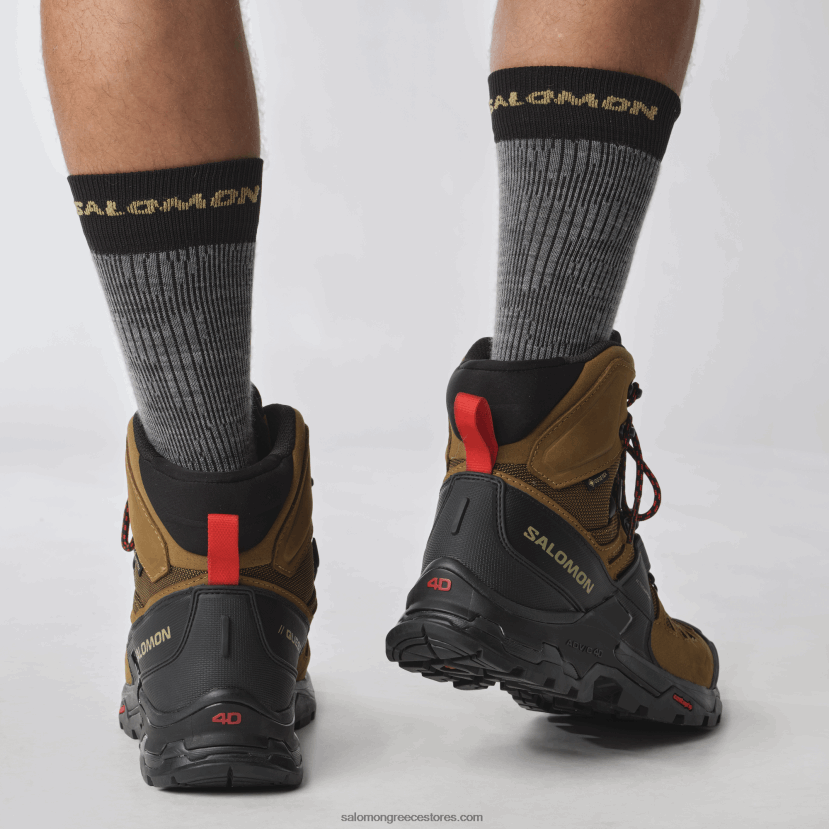 ανδρικές δερμάτινες μπότες πεζοπορίας - quest 4 gore-tex Salomon καουτσούκ/μαύρο/φλογερό κόκκινο DXFPHB4