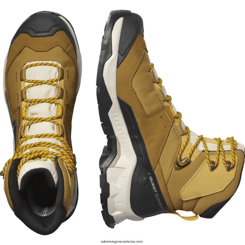 ανδρικές δερμάτινες μπότες πεζοπορίας - quest στοιχείο gore-tex Salomon κύμινο/λευκασμένη άμμος/σαφράν DXFPHB50