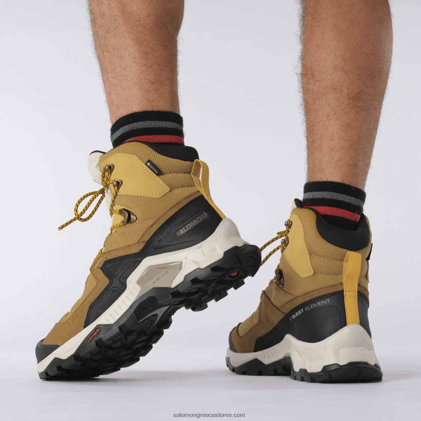 ανδρικές δερμάτινες μπότες πεζοπορίας - quest στοιχείο gore-tex Salomon κύμινο/λευκασμένη άμμος/σαφράν DXFPHB50