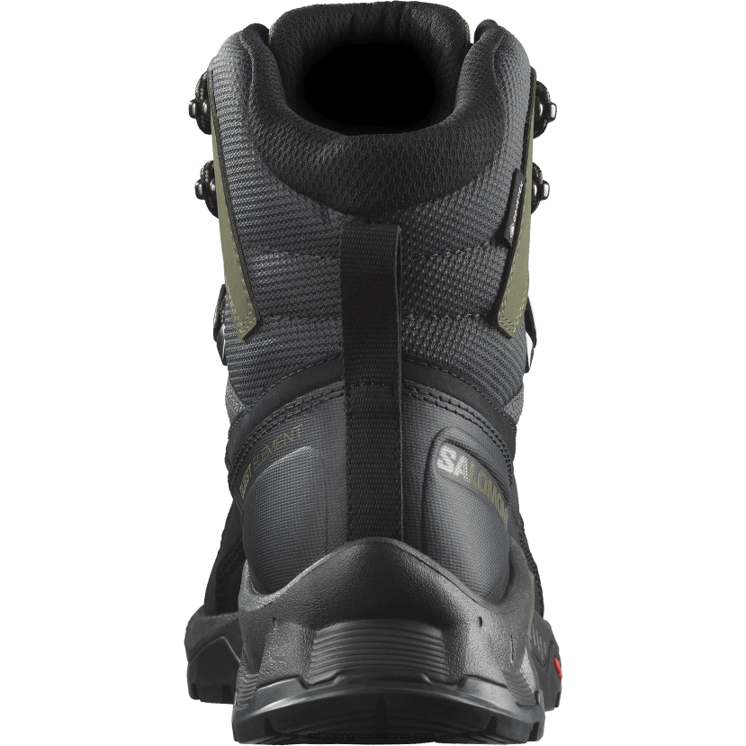 ανδρικές δερμάτινες μπότες πεζοπορίας - quest στοιχείο gore-tex Salomon μαύρη/βαθιά πράσινη λειχήνα/ελιά νύχτα DXFPHB51