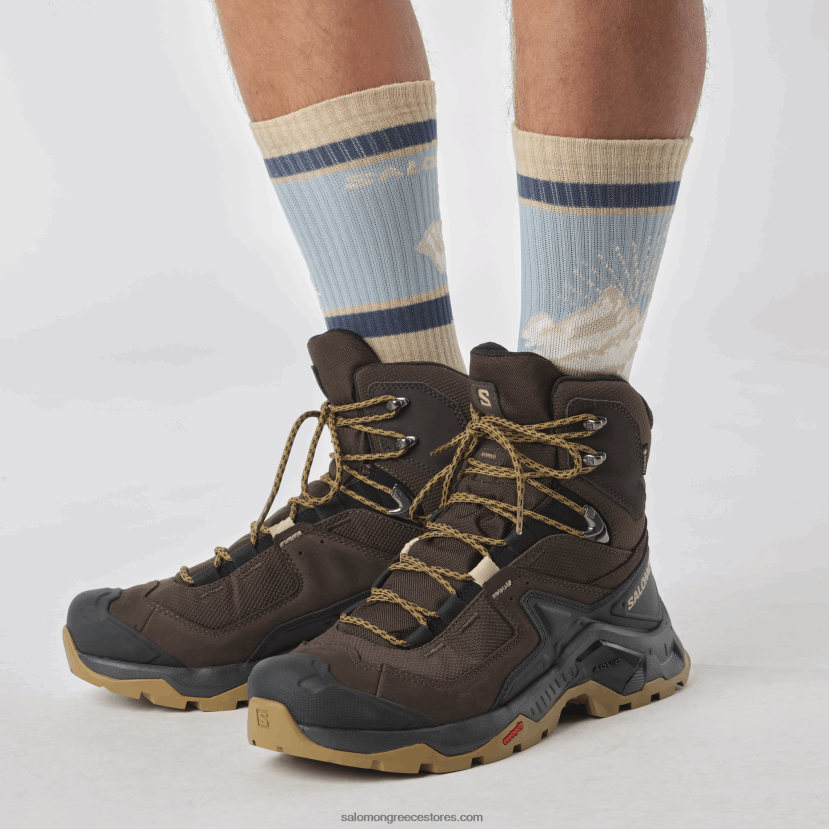 ανδρικές δερμάτινες μπότες πεζοπορίας - quest στοιχείο gore-tex Salomon delicioso / μαύρο / θαμπό χρυσό DXFPHB49