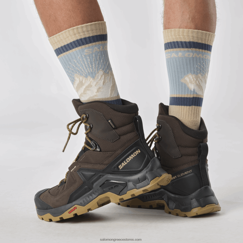 ανδρικές δερμάτινες μπότες πεζοπορίας - quest στοιχείο gore-tex Salomon delicioso / μαύρο / θαμπό χρυσό DXFPHB49