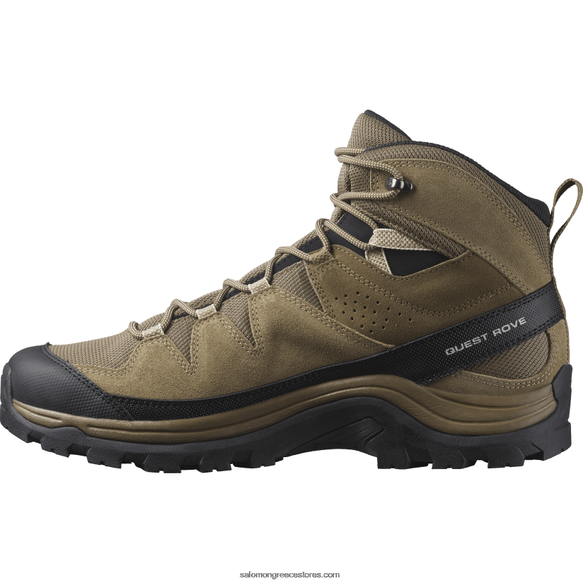 ανδρικές δερμάτινες μπότες πεζοπορίας - quest rove gore-tex Salomon καγκουρό / φύκια / μαύρο DXFPHB52