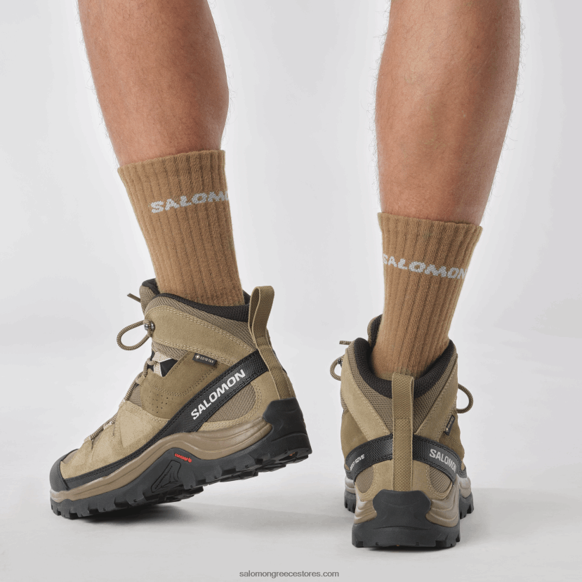 ανδρικές δερμάτινες μπότες πεζοπορίας - quest rove gore-tex Salomon καγκουρό / φύκια / μαύρο DXFPHB52