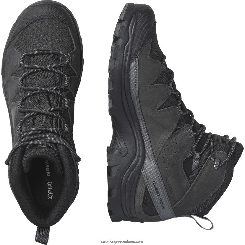 ανδρικές δερμάτινες μπότες πεζοπορίας - quest rove gore-tex Salomon μαύρο / φάντασμα / μαγνήτης DXFPHB53