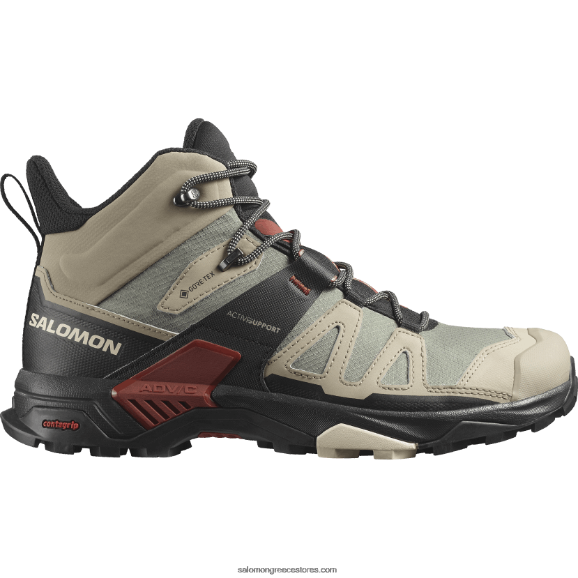 ανδρικές μπότες πεζοπορίας - x ultra 4 mid gore-tex Salomon vintage χακί/μαύρη/καμένη χένα DXFPHB11