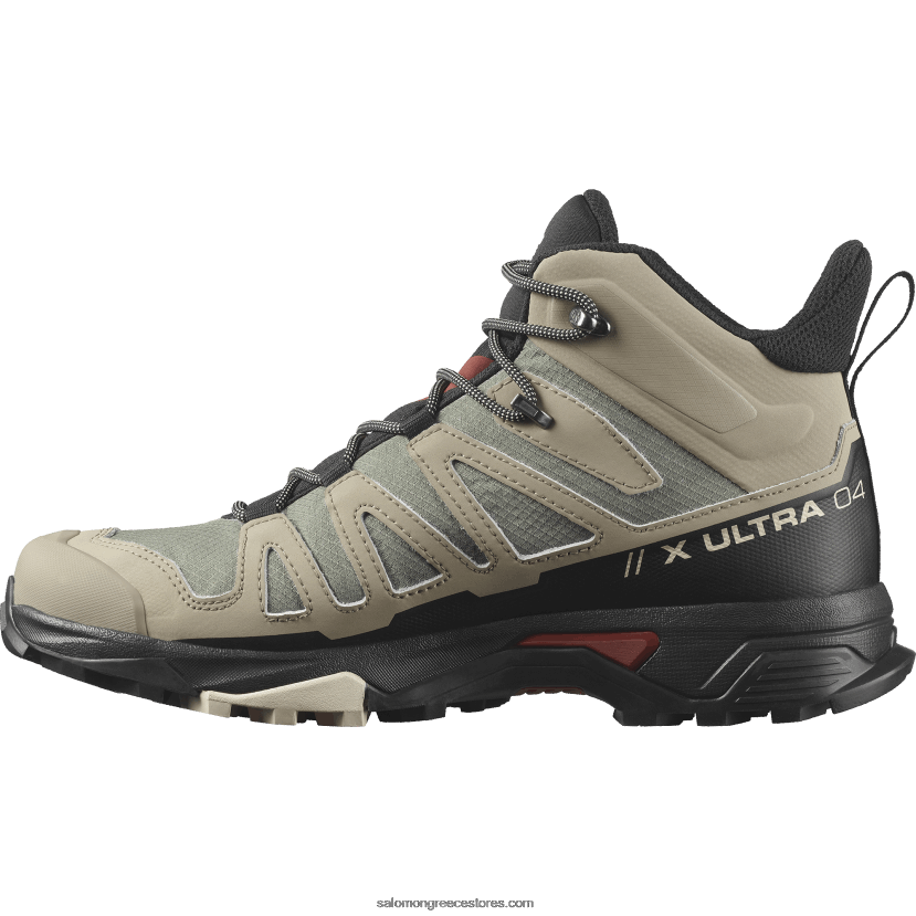 ανδρικές μπότες πεζοπορίας - x ultra 4 mid gore-tex Salomon vintage χακί/μαύρη/καμένη χένα DXFPHB11