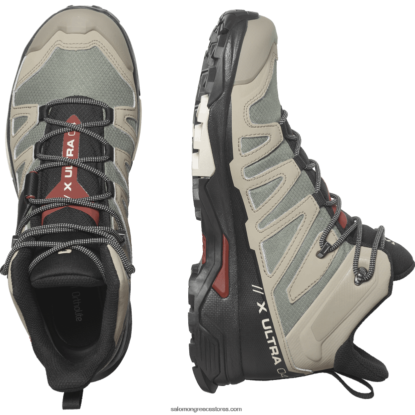 ανδρικές μπότες πεζοπορίας - x ultra 4 mid gore-tex Salomon vintage χακί/μαύρη/καμένη χένα DXFPHB11
